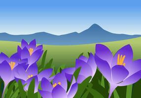 Spring landscape illustration with crocus vector