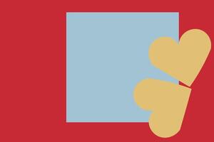 Minimalist design with blue square and yellow hearts on a red background. photo