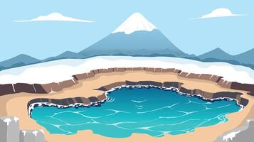 hot spring pool in the middle of peaceful snowy nature, background illustration with nature concept vector