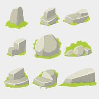 clipart of various shapes of stones with grass in flat style, illustration with nature concept vector