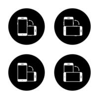 Auto rotate mobile phone icon set on black circle. Smartphone rotation sign symbol vector