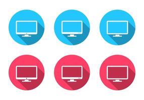 Computer monitor, desktop screen icon set with long shadow. Pc display sign symbol vector