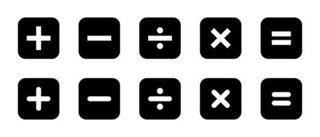 Basic math symbols icon on black square. Addition, subtraction, division, multiplication, and equation sign vector