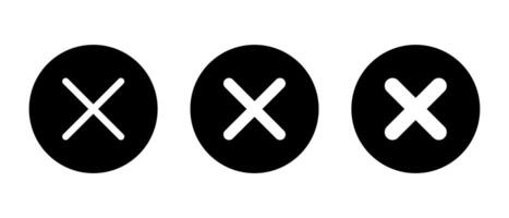 Cross, x mark icon set on black circle. Wrong, error, close sign symbol vector