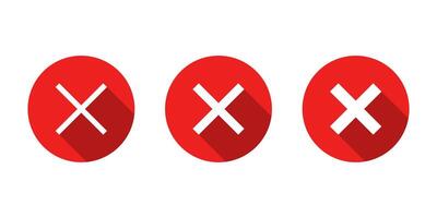 Cross x icon set in on long shadow. Wrong, error, close sign symbol vector
