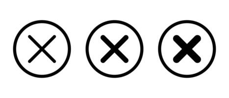 Cross, x mark icon set on circle line. Wrong, error, close sign symbol vector