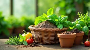 Fresh Herbs And Vegetables Gardening Scene photo