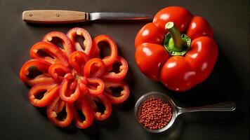 Red Bell Pepper Arrangement With Knife photo