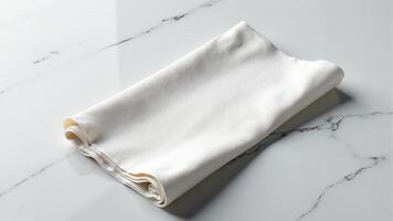 Folded White Cotton Fabric On Marble Surface photo