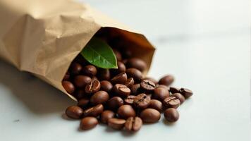 Roasted Coffee Beans Spilling From Paper Bag photo