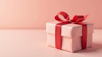 Pink Gift Box With Red Ribbon photo