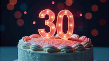 Birthday Cake With Number Thirty Candles photo