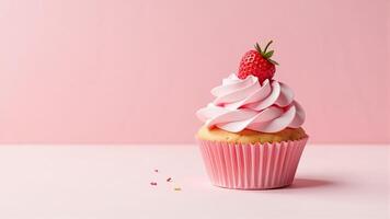 Strawberry Cupcake With Pink Frosting photo