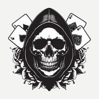 Skull with poker playing cards and roses vector