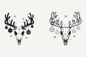 Two deer skulls with christmas decorations on them vector