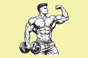 A drawing of a man with a dumbbell vector
