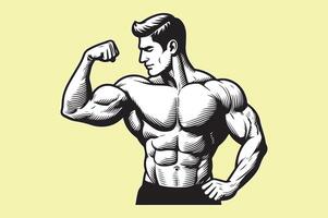 A man flexing his muscles on a yellow background vector