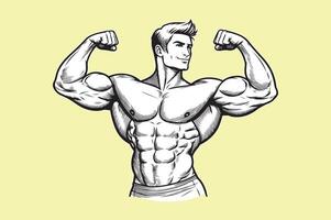 A drawing of a man flexing his muscles vector