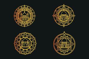 Four golden domes with a mosque in the center vector