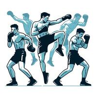 A set of four men in boxing stance vector