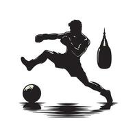 Silhouette of a man kicking a ball with a boxing bag vector