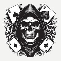 Skull with playing cards and a hooded face vector