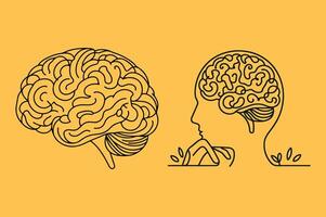 Two brain images, one with a man's head and the other with a woman's head vector