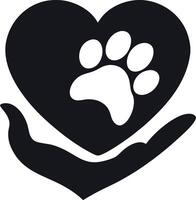 Heart with Paw Print on Hand Silhouette Isolated on Transparent Background Icon vector