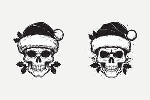 Two skull designs with santa hats on them vector