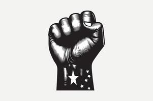 A fist with a star on it, with a black and white background vector