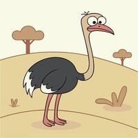 An ostrich is standing in the desert with trees in the background vector