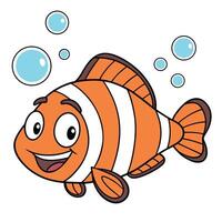 Smiling cartoon clownfish is swimming cheerfully amidst some bubbles over a white background vector