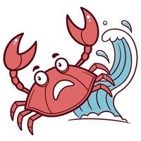 A cartoon crab with a wave in the background vector