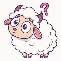 Cartoon sheep with question mark on white background vector