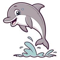 Playful cartoon dolphin leaps joyfully from the water, creating dynamic splashes against a transparent background vector