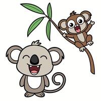 Cartoon koala and monkey on a branch vector
