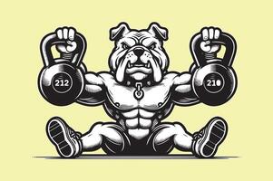 A bulldog with kettlebells on his back vector