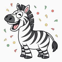 A cartoon zebra is smiling and surrounded by confetti vector