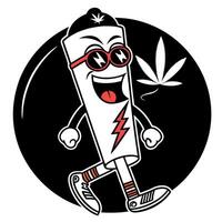 A cartoon marijuana character running with a marijuana leaf vector