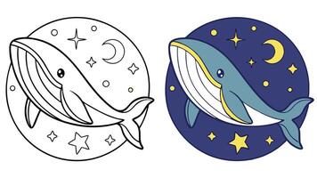 A whale and a moon in the night sky vector