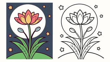Two coloring pages with flowers and stars vector