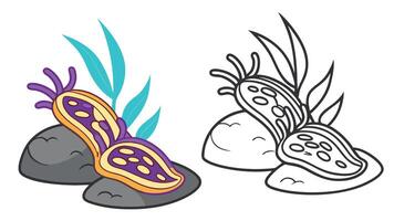 Two cartoon images of a plant and a rock vector
