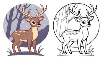 Deer in the forest coloring page vector