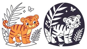 Two cartoon tigers in the jungle vector