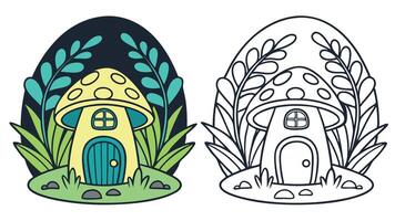 Two cartoon mushrooms with a door and a door vector