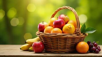Wicker Basket Full Of Fresh Fruits photo