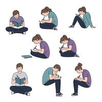 People reading writing studying characters group vector