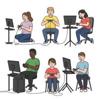People playing games with controllers vector
