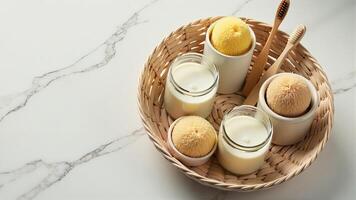 Bath Bombs And Milk In Wicker Basket photo