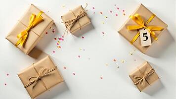 Wrapped Gifts With Ribbons And Confetti photo